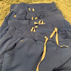 Figs scrubs ER blue Joggers with gray Drawstrings